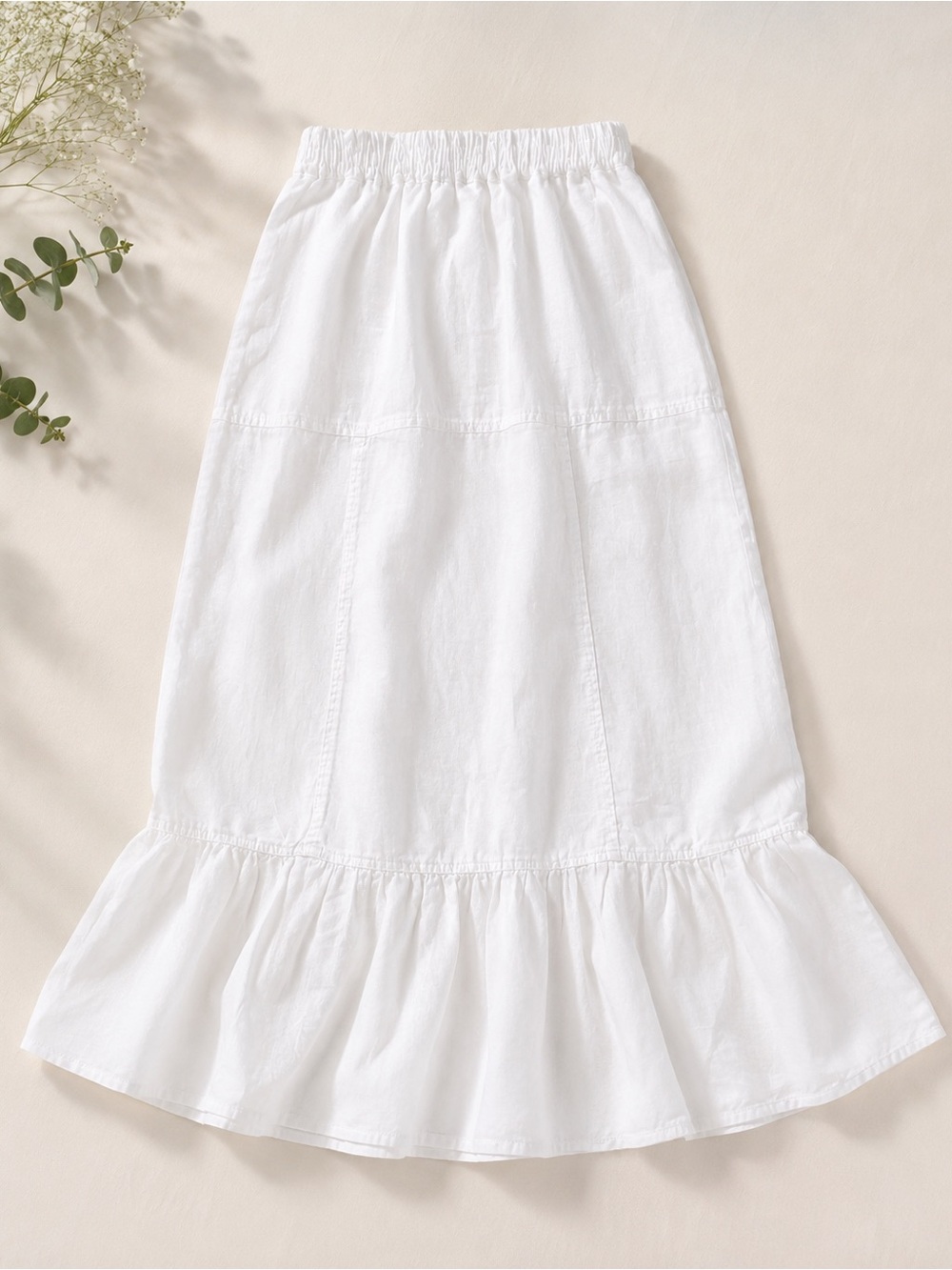 Women’s White Ruffle Hem linen Skirt